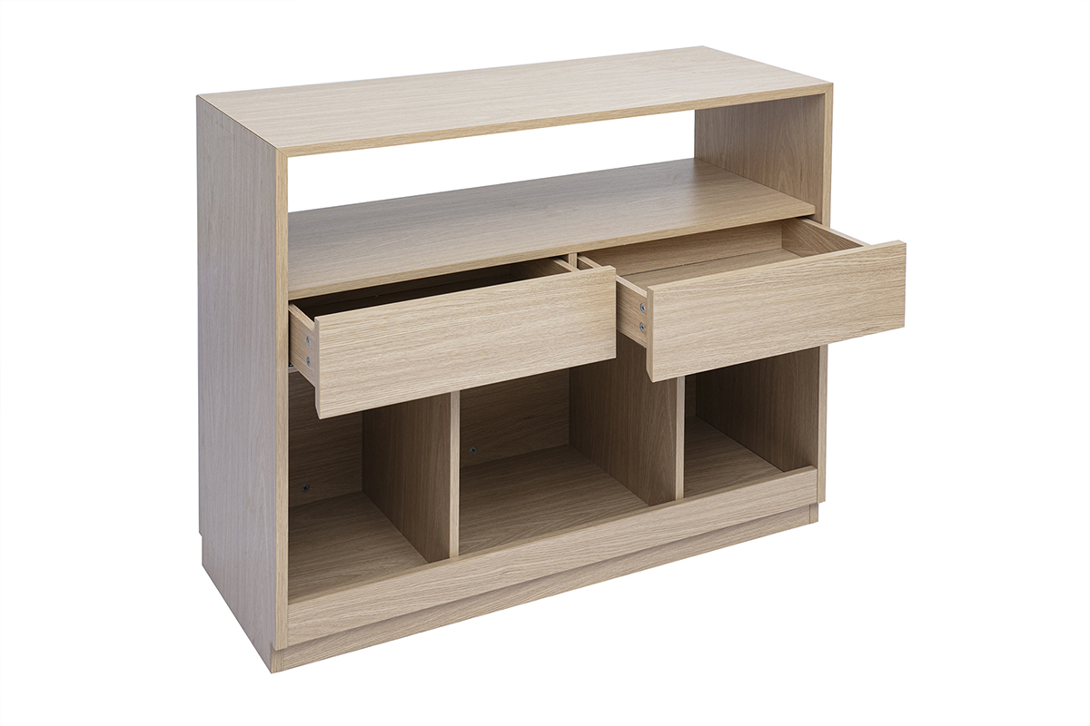 Console avec tiroirs finition bois clair ch�ne L100 cm RUBINA