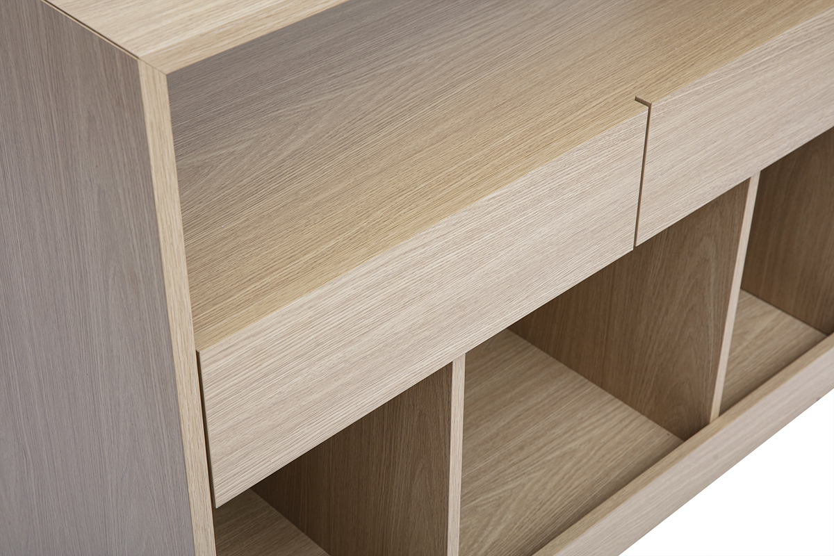 Console avec tiroirs finition bois clair ch�ne L100 cm RUBINA