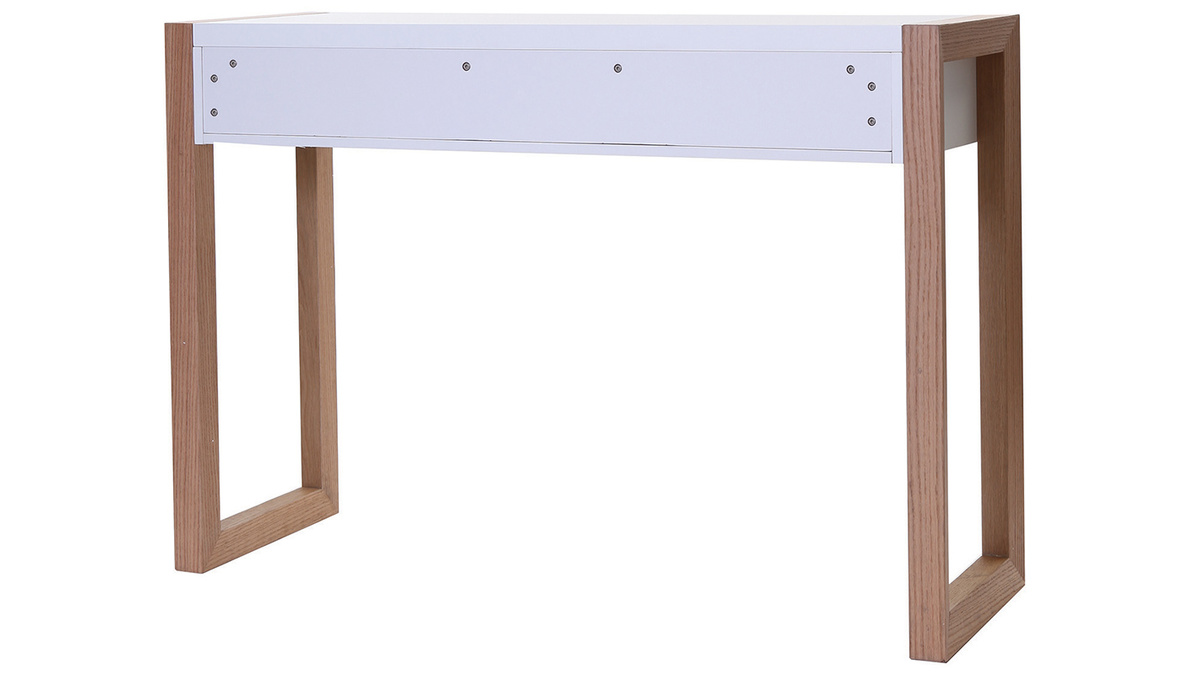 Console design avec rangements 2 tiroirs blanche et bois clair chne 2 tiroirs L120 cm ARMEL