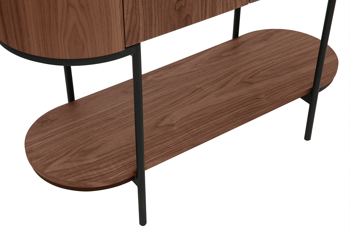 Console design avec tiroirs en bois fonc noyer et mtal noir L110 cm SKYE
