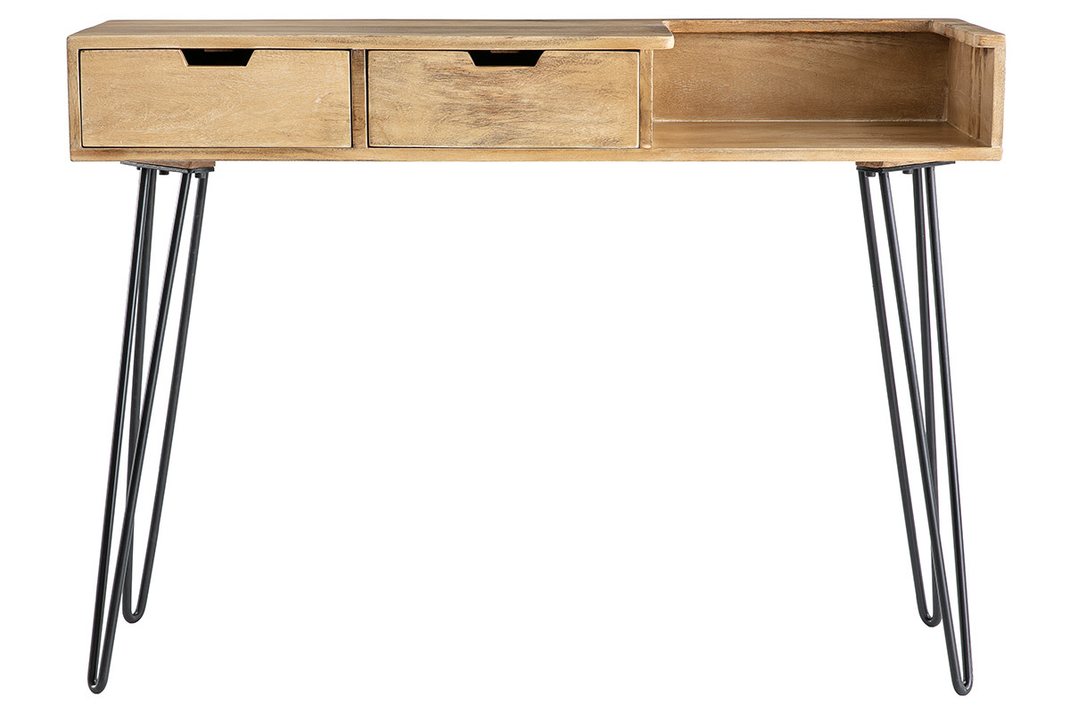 Console design en manguier massif et m�tal noir L110 cm VIBES