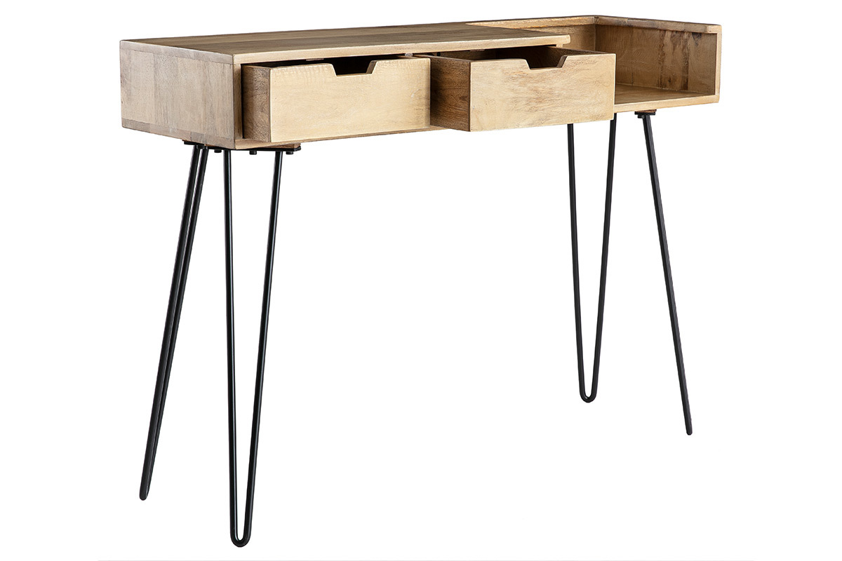 Console design en manguier massif et m�tal noir L110 cm VIBES