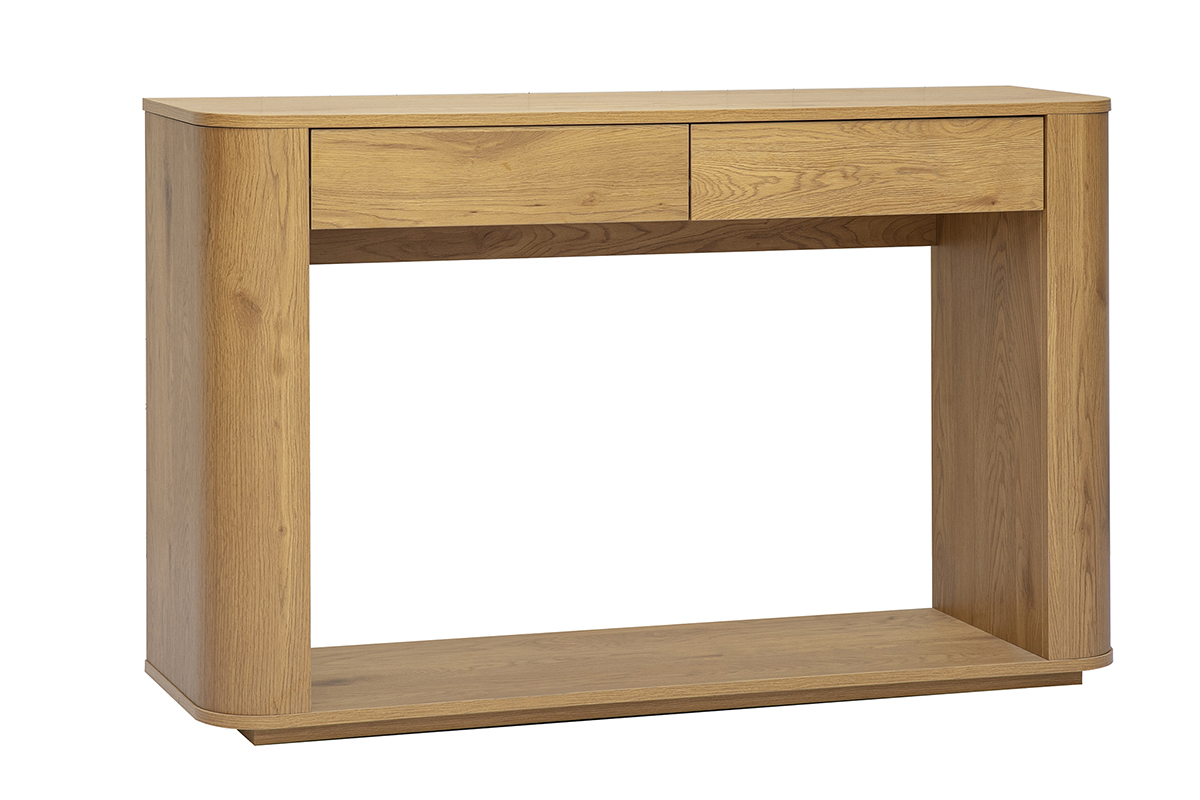 Console finition bois clair ch�ne 2 tiroirs L120 cm NEGAN