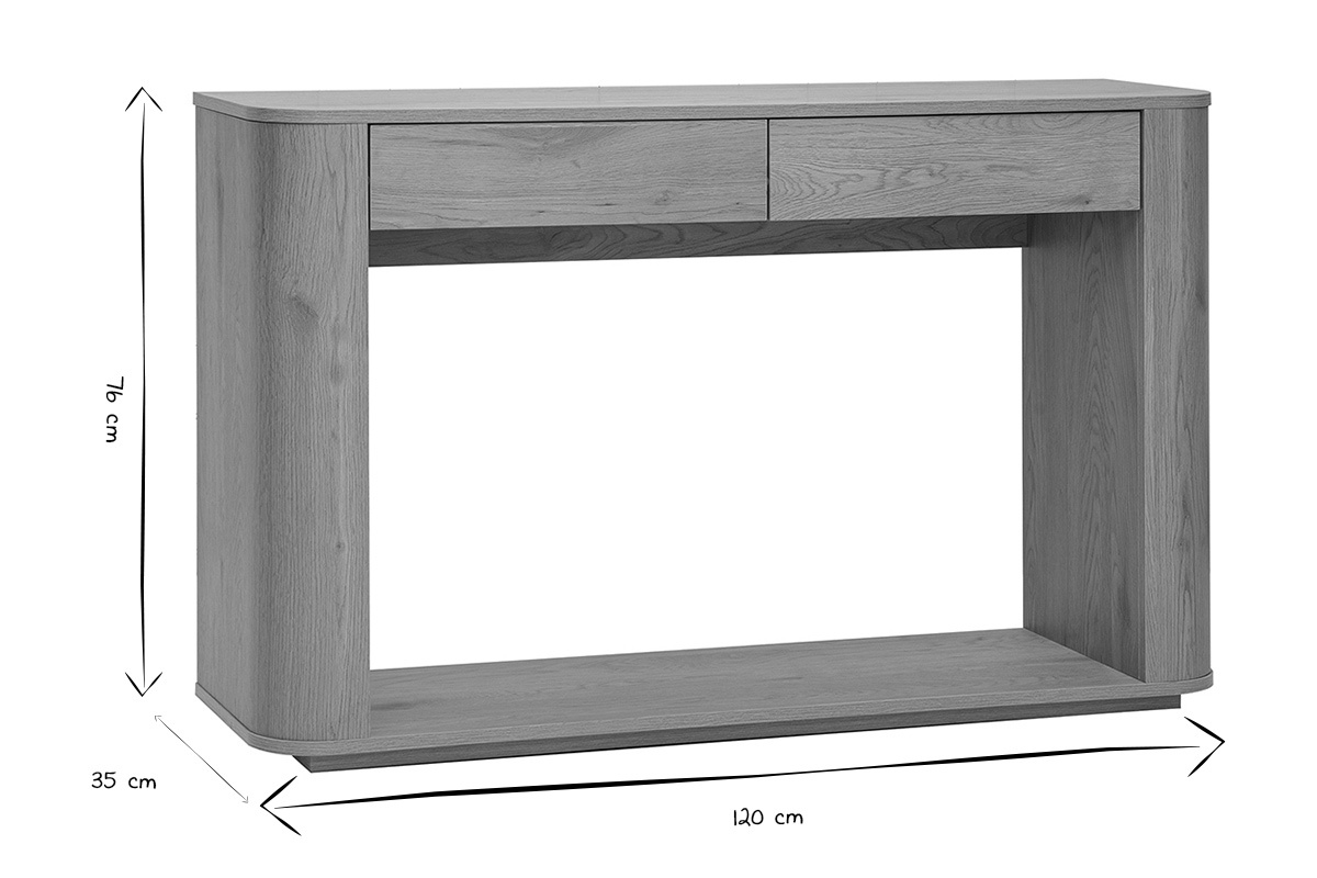 Console finition bois clair ch�ne 2 tiroirs L120 cm NEGAN