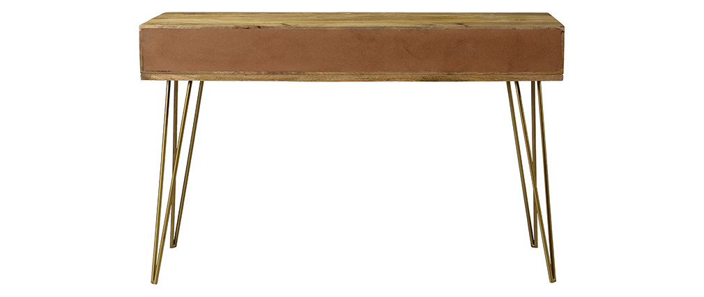 Console gravée en manguier massif et métal doré 3 tiroirs L120 cm LINIUM