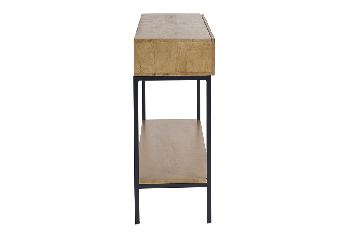 Console industrielle avec rangements 2 tiroirs en bois manguier massif et m�tal noir L110 cm YPSTER