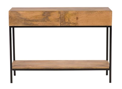 Console industrielle avec rangements 2 tiroirs en bois manguier massif et métal noir L110 cm YPSTER
