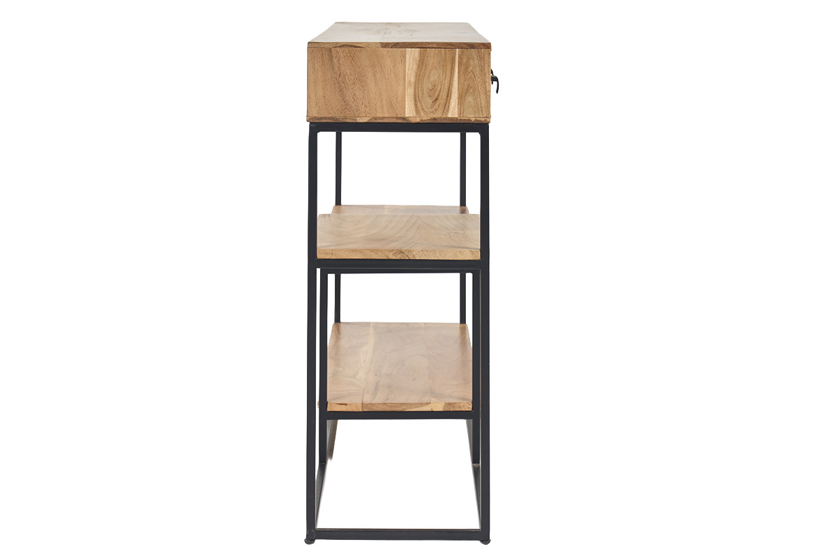 Console industrielle avec rangements 4 tiroirs en bois massif et m�tal noir L115 cm GRENELLE