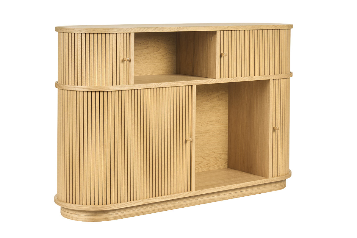 Console vintage en bois clair ch�ne avec portes coulissantes L120 cm EPIC