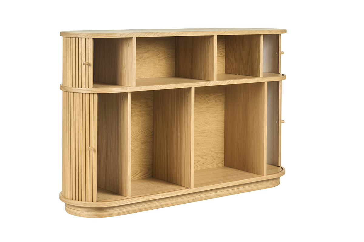 Console vintage en bois clair ch�ne avec portes coulissantes L120 cm EPIC