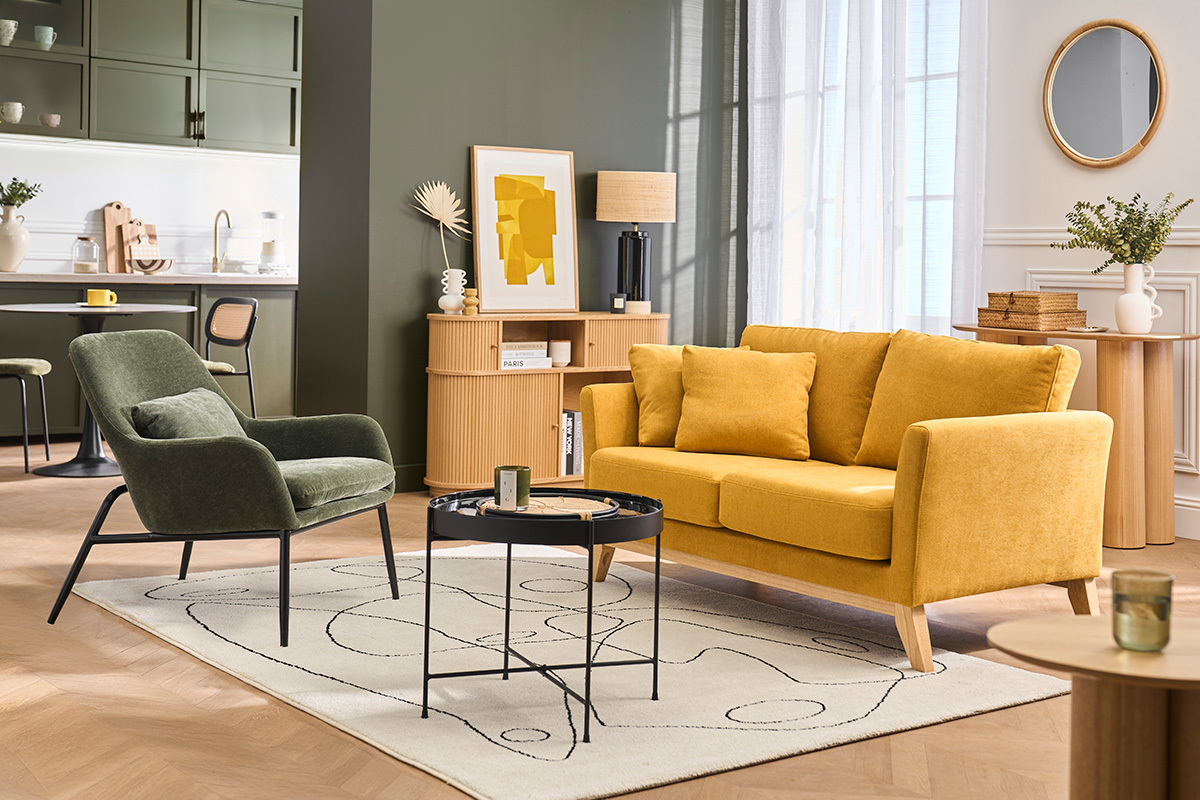 Console vintage en bois clair ch�ne avec portes coulissantes L120 cm EPIC