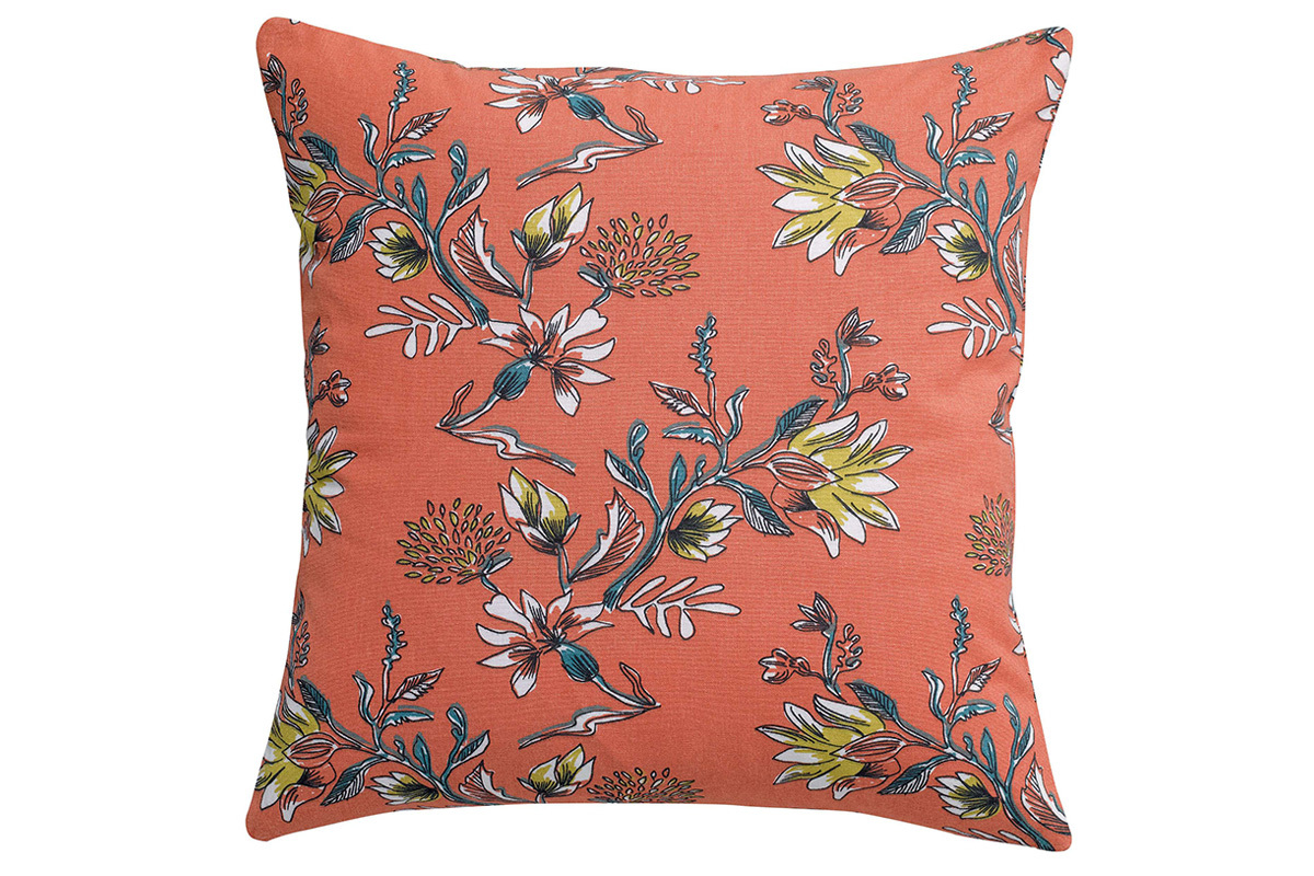 Coussin imprim� fleurs couleur corail 60 x 60 cm GILIA