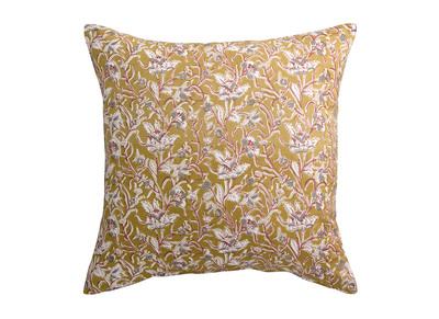 Coussin imprim&eacute; fleurs jaune 45 x 45 cm AQUARELLE