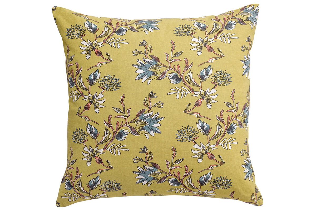 Coussin imprim� fleurs jaune curry 60 x 60 cm GILIA