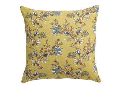Coussin imprim&eacute; fleurs jaune curry 60 x 60 cm GILIA