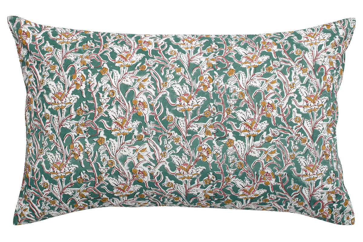 Coussin imprim� fleurs vert 40 x 65 cm AQUARELLE