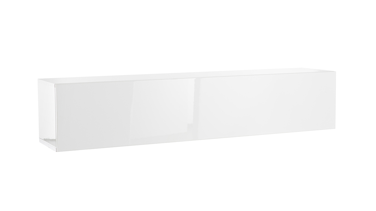Élément mural TV horizontal blanc laqué brillant L138 cm ETERNEL