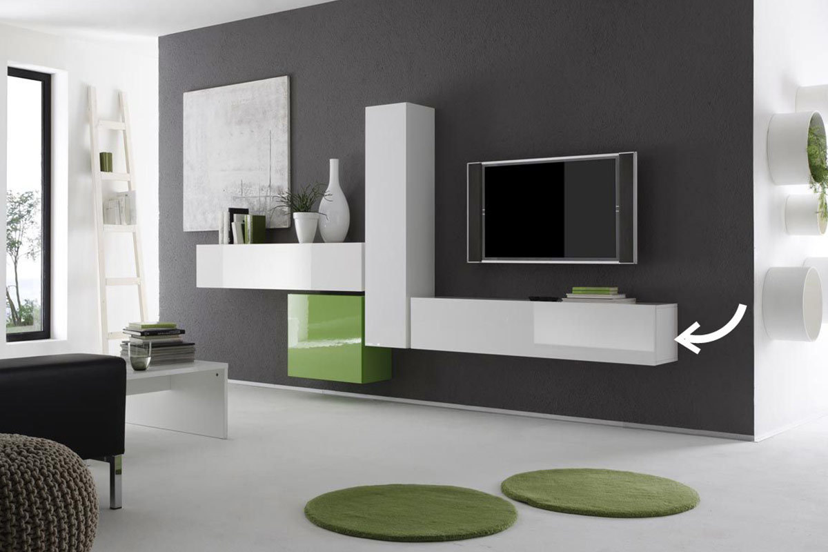 �l�ment mural TV horizontal ou vertical laqu� blanc COLORED