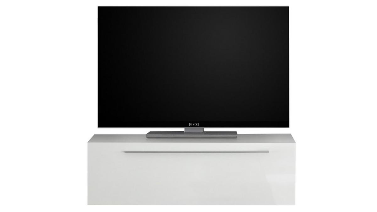 lment mural TV laqu blanc brillant avec baguette L95 cm ETERNEL