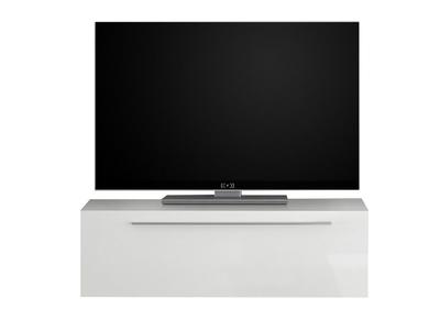 &Eacute;l&eacute;ment mural TV laqu&eacute; blanc brillant avec baguette L95 cm ETERNEL