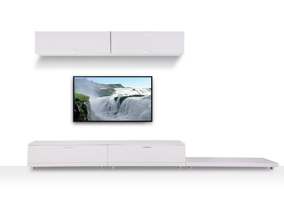Ensemble mural TV design blanc brillant ODEON - Ensemble mural TV design blanc brillant ODEON