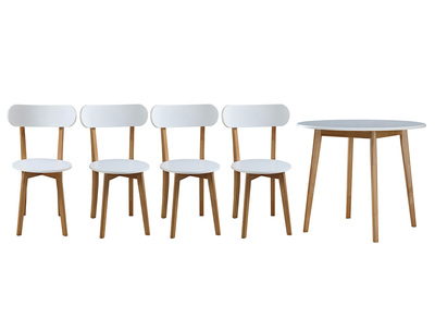 Ensemble table et 4 chaises blanc et bois LEENA - Ensemble table et 4 chaises blanc et bois LEENA