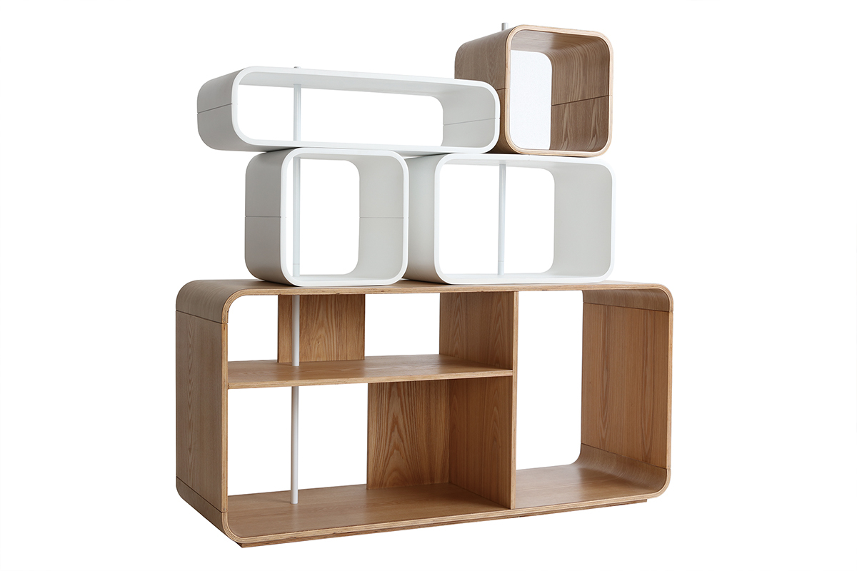 �tag�re modulable bois clair et blanc L129 cm BRICK