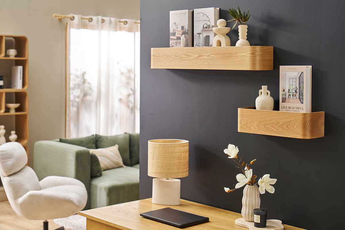 Etag�re murale bois clair fr�ne L48 cm HOPE