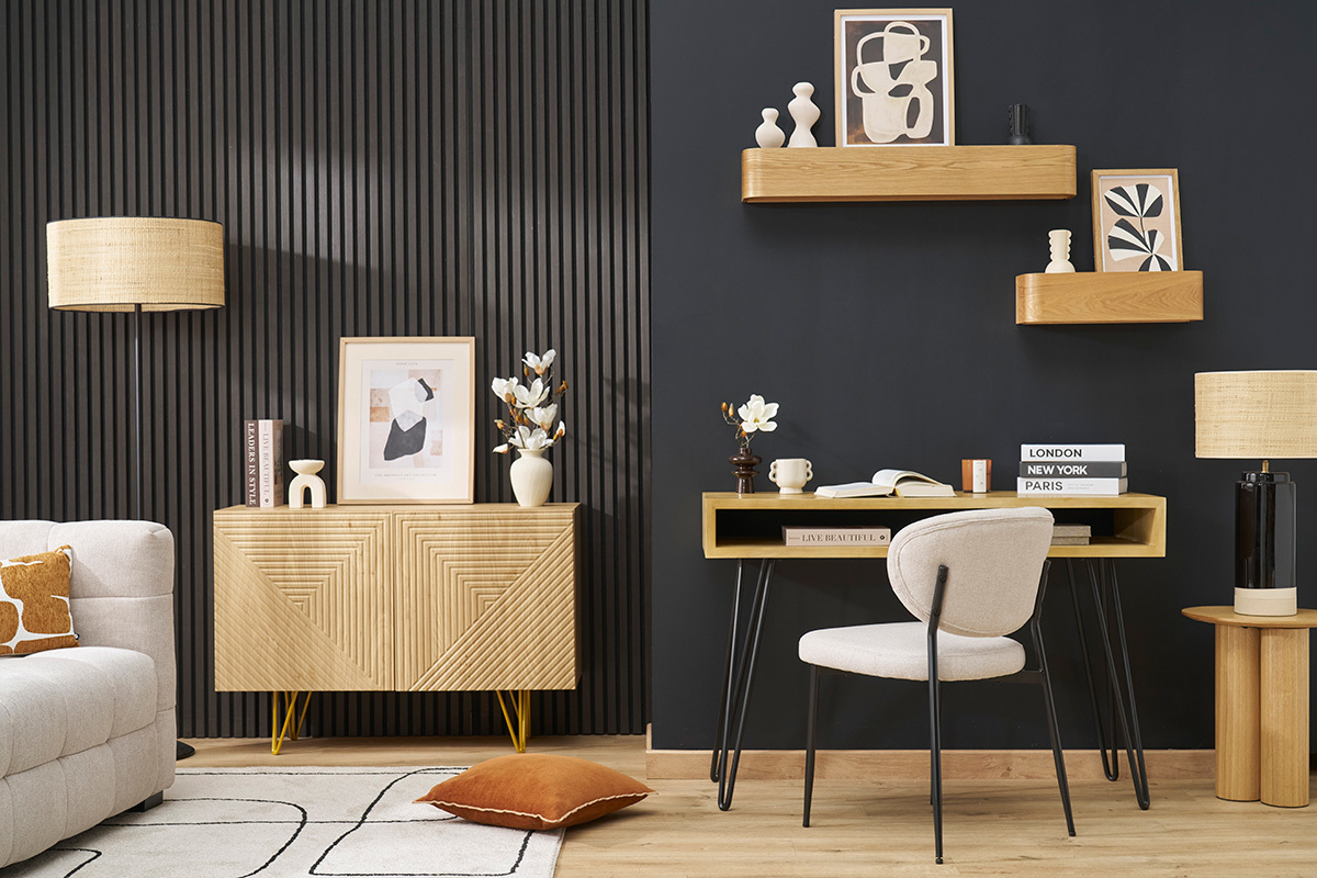 Etag�re murale bois clair fr�ne L48 cm HOPE