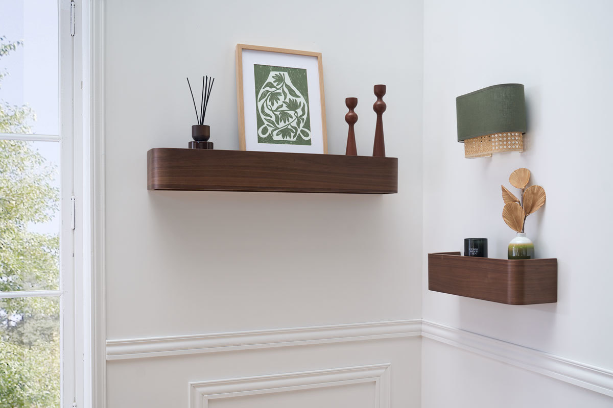 Etag�re murale bois fonc� noyer L48 cm HOPE