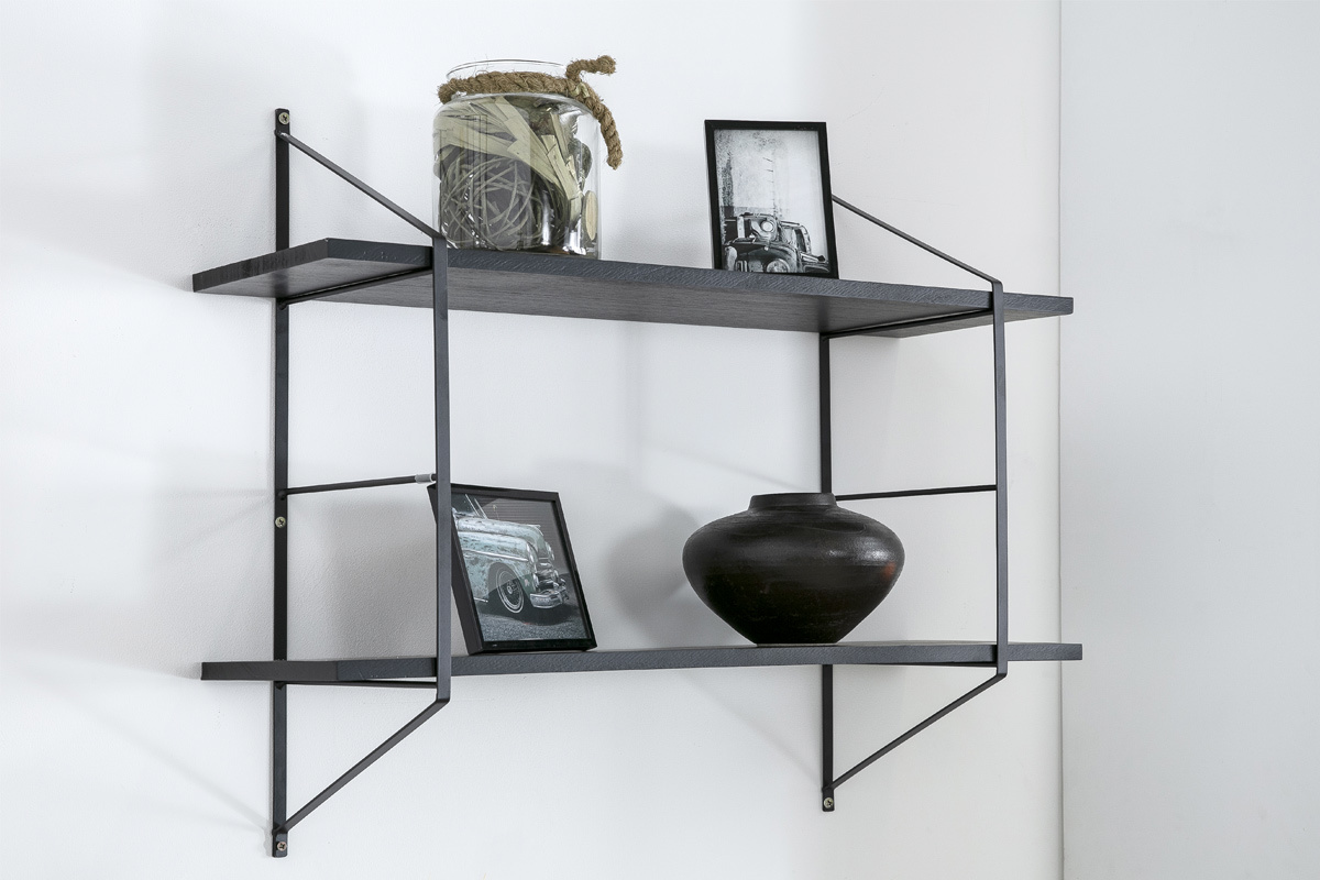 Etag�re murale design bois noir et m�tal BRIDGE