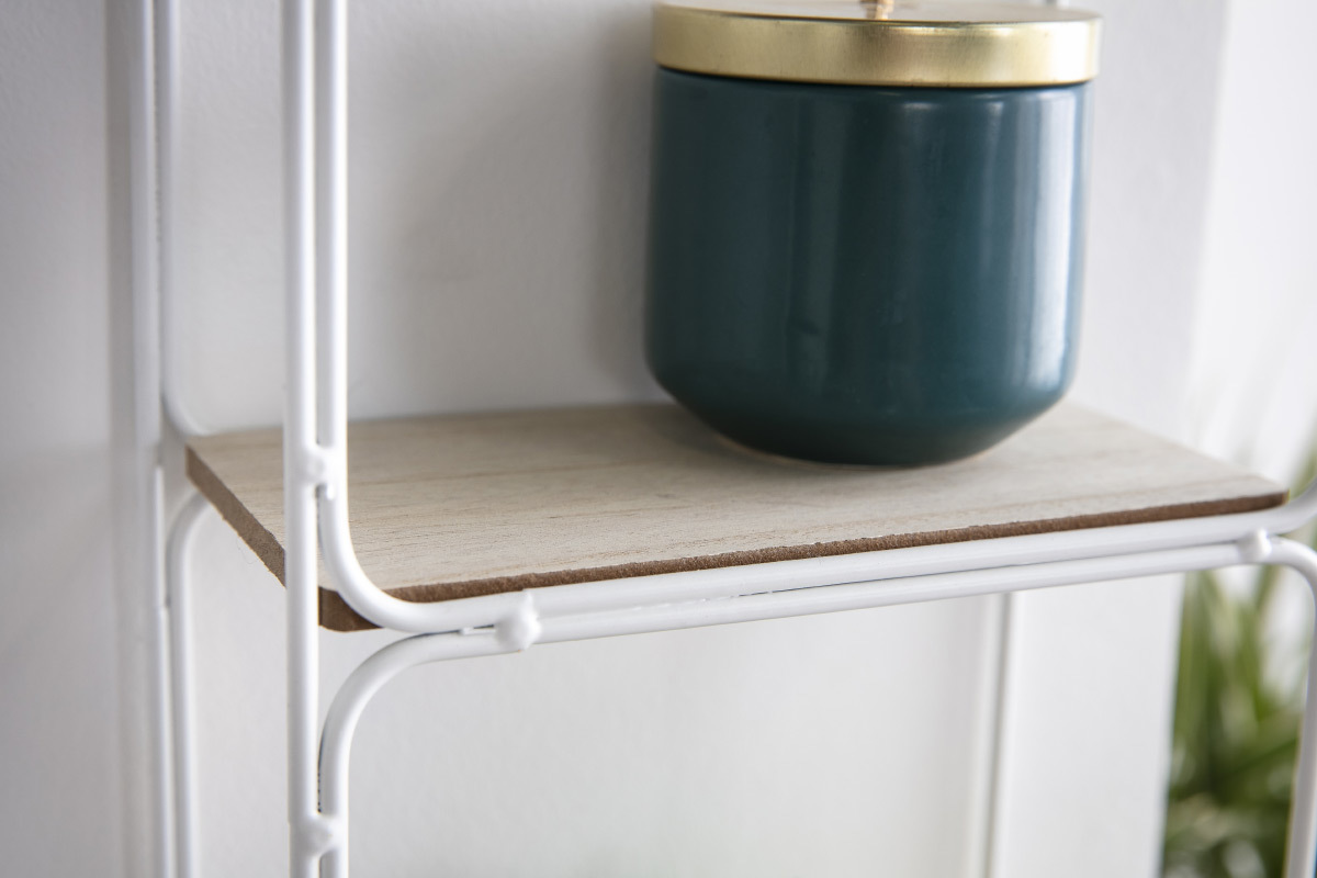 Etag�re murale design m�tal blanc et bois BRICK