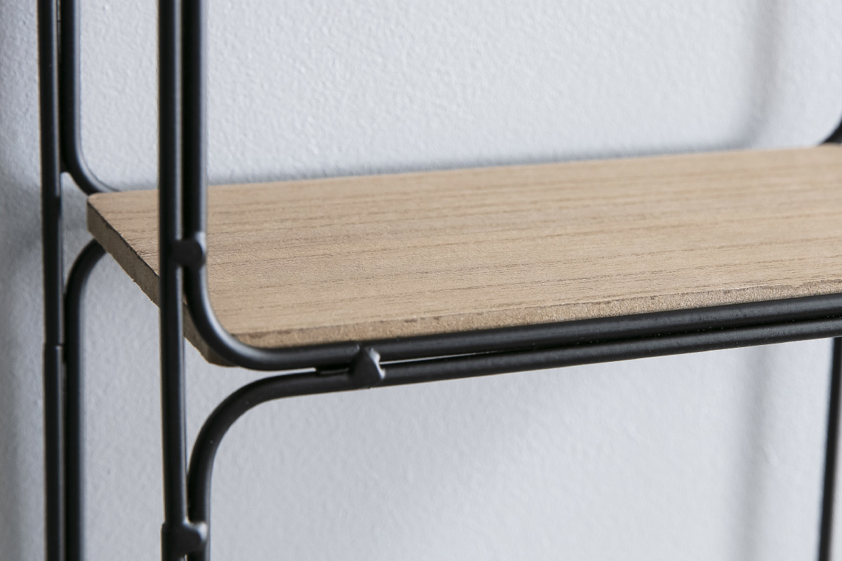 Etag�re murale design m�tal noir et bois BRICK