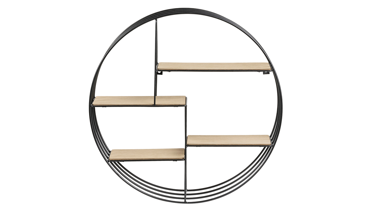 Etagre murale design ronde en bois clair et mtal noir D45 cm ENSO