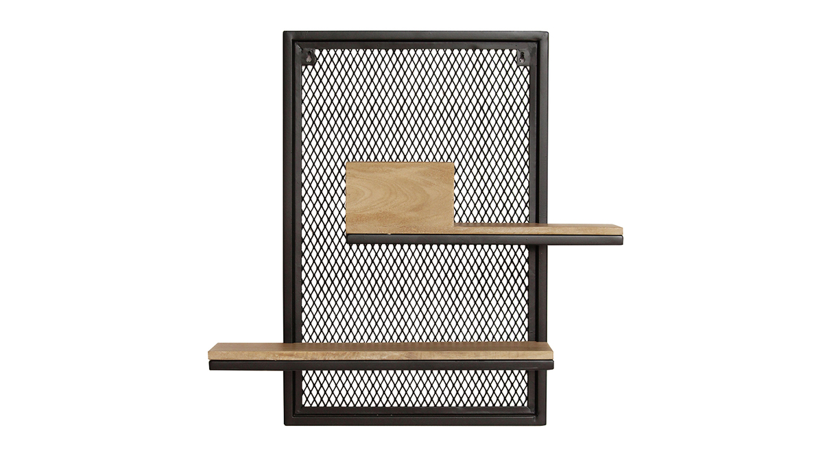 Etagre murale double en bois clair manguier massif et mtal noir L40 cm RACK
