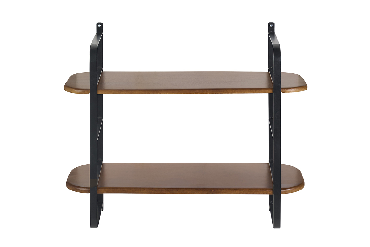�tag�re murale en bois manguier massif teint� et m�tal noir L70 cm AKINA