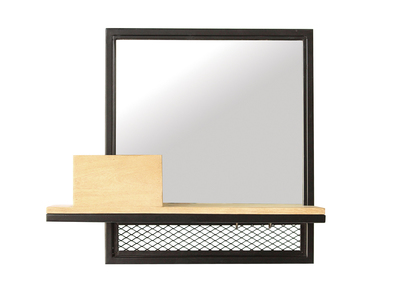 Etag&egrave;re murale industrielle avec miroir en m&eacute;tal et manguier massif L50 cm RACK