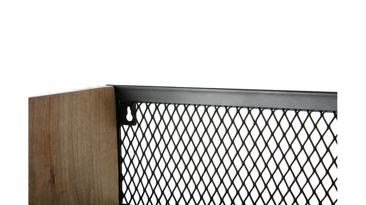 tagre murale industrielle en bois clair manguier massif et mtal noir L60 cm RACK