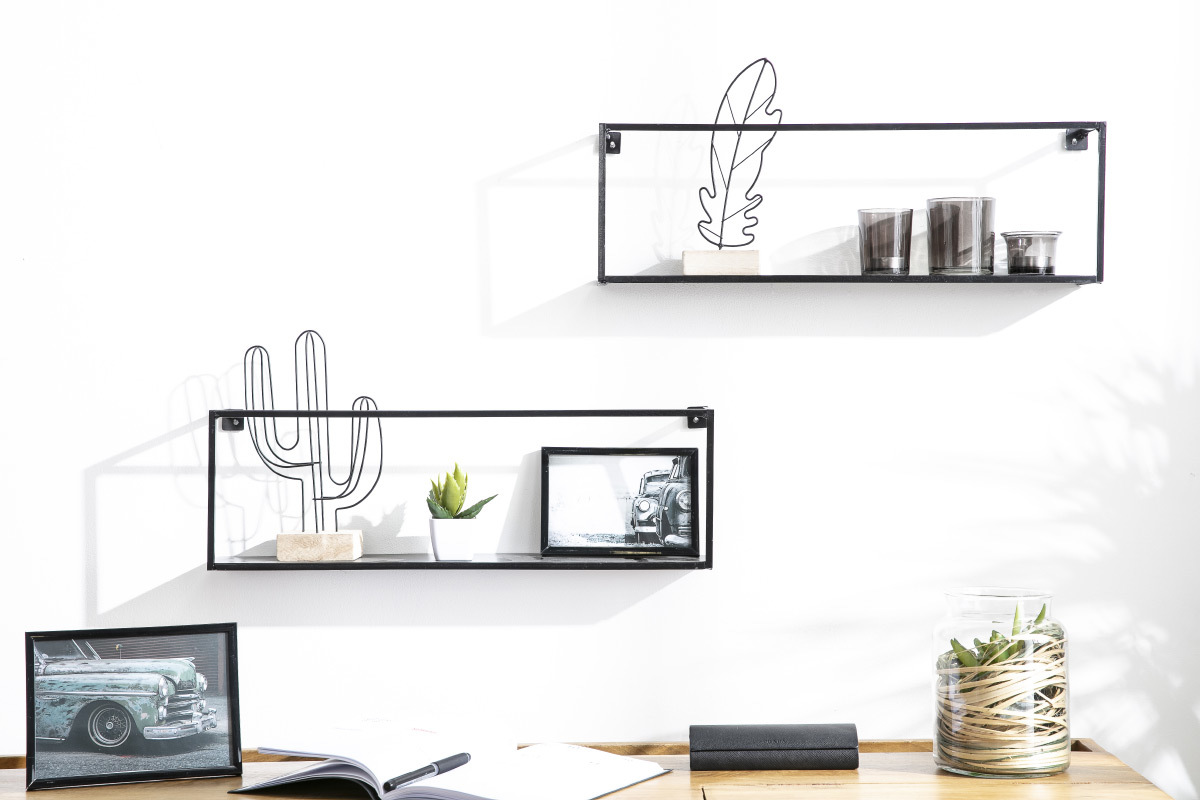 Etag�re murale m�tal noir 50cm HOOD