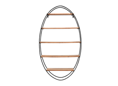 &Eacute;tag&egrave;re murale ovale en acacia massif et m&eacute;tal H130 cm HANG