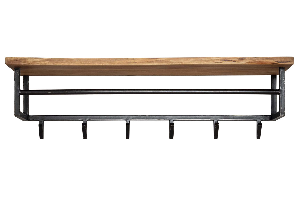 �tag�re murale porte-manteau en acacia massif et m�tal noir LORD