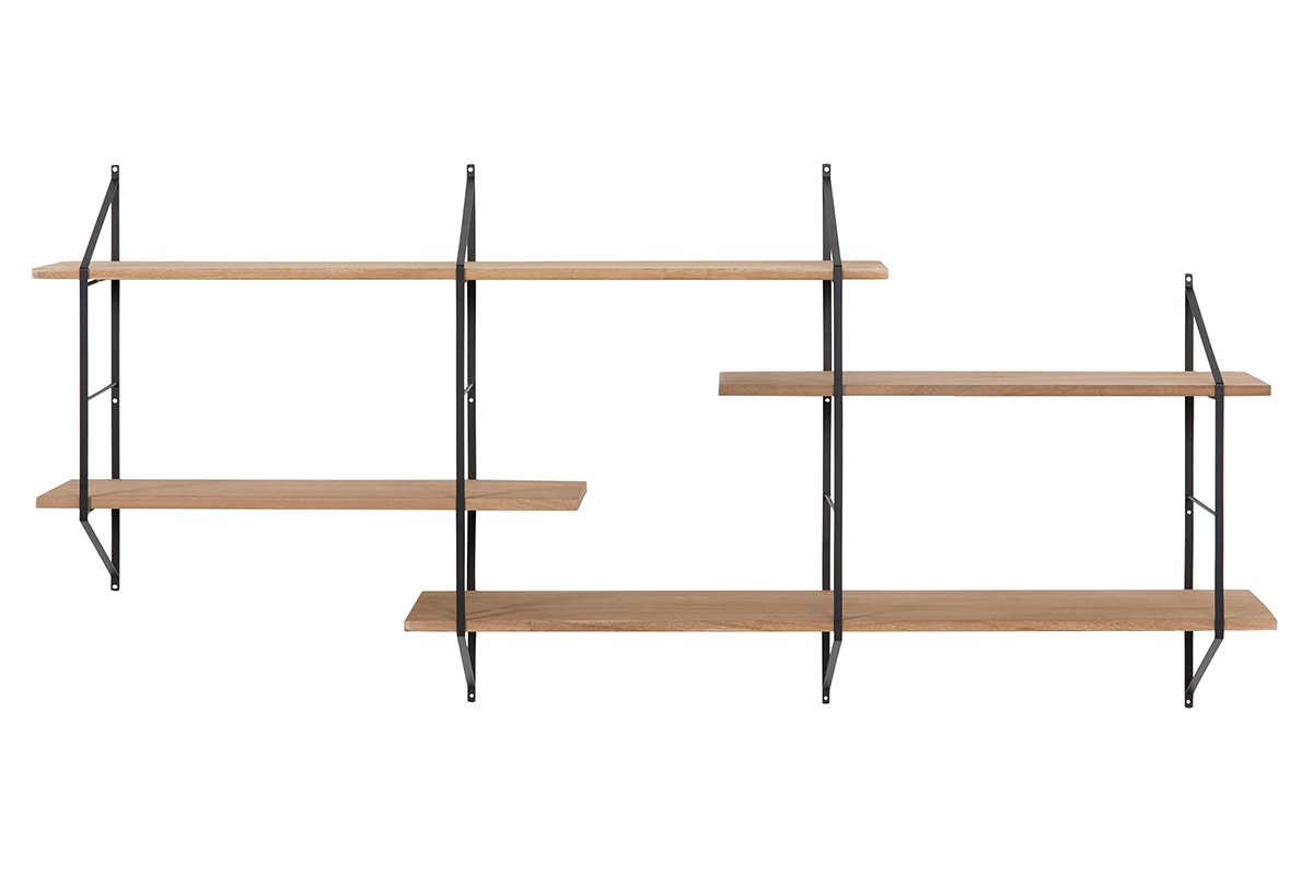 Etagère murale XL modulable en bois clair et métal noir L191 cm BRIDGE