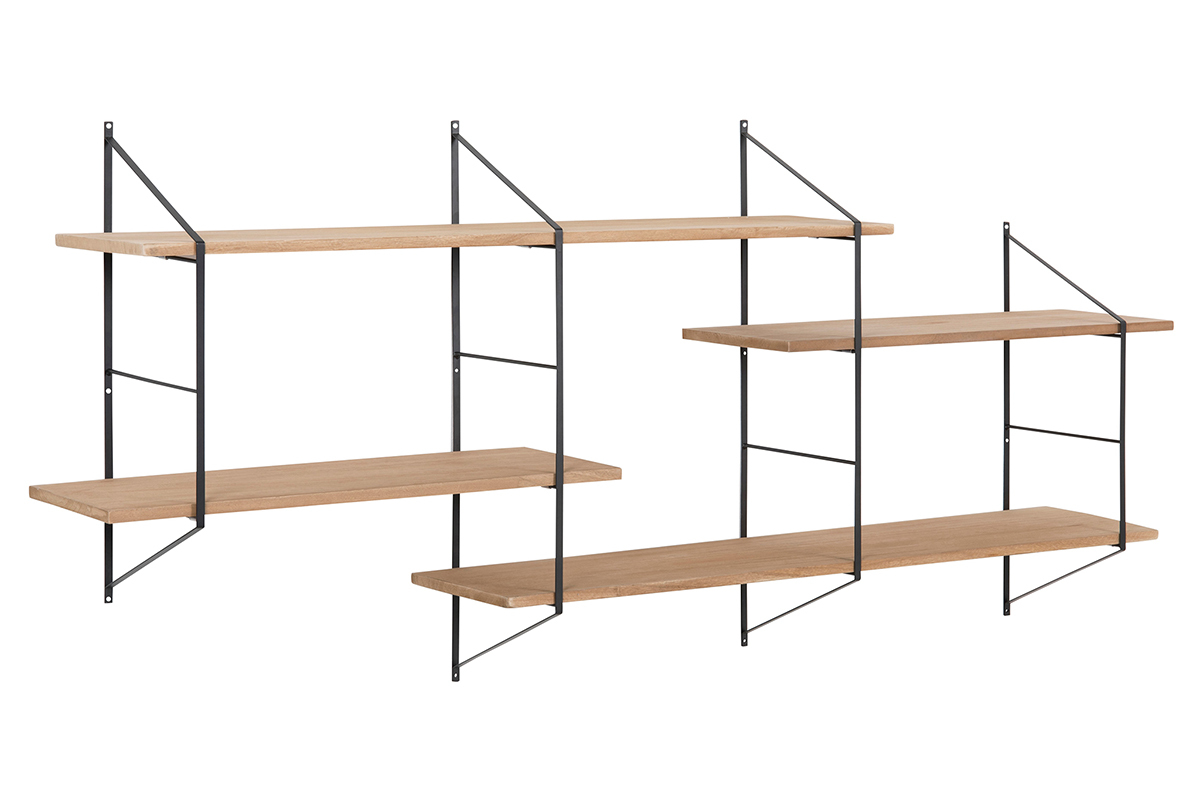 Etagère murale XL modulable en bois clair et métal noir L191 cm BRIDGE