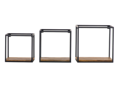Étagères murales carrées en métal noir et bois manguier massif (lot de 3) YPSTER