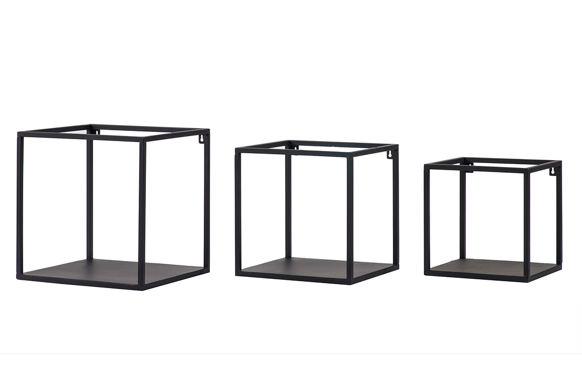�tag�res murales carr�es industrielle m�tal noir (lot de 3) KARL