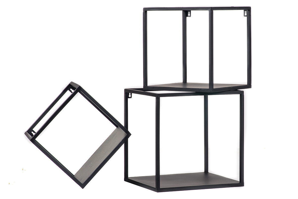 �tag�res murales carr�es industrielle m�tal noir (lot de 3) KARL