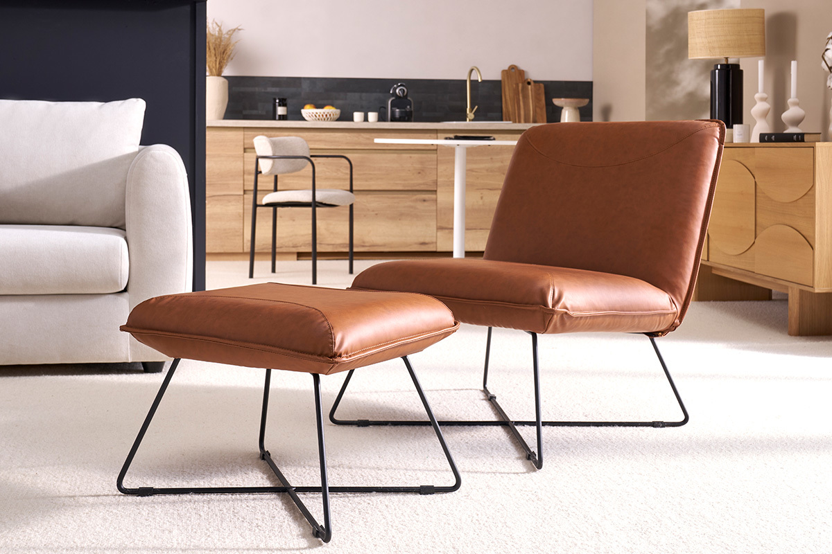 Fauteuil avec repose pied vintage marron PHILO