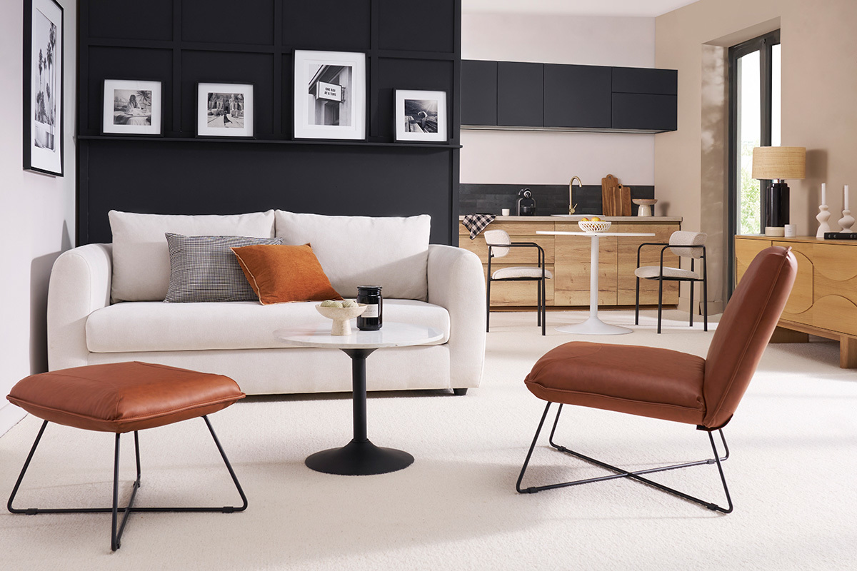 Fauteuil avec repose pied vintage marron PHILO