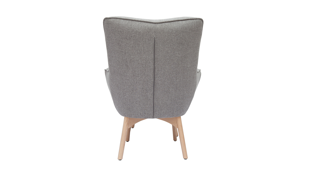 Fauteuil avec repose-pieds scandinave en tissu gris clair et bois clair BRISTOL