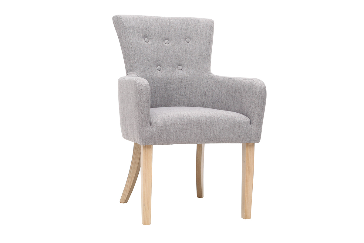 Fauteuil classique en tissu gris clair et bois clair massif LAZARRE